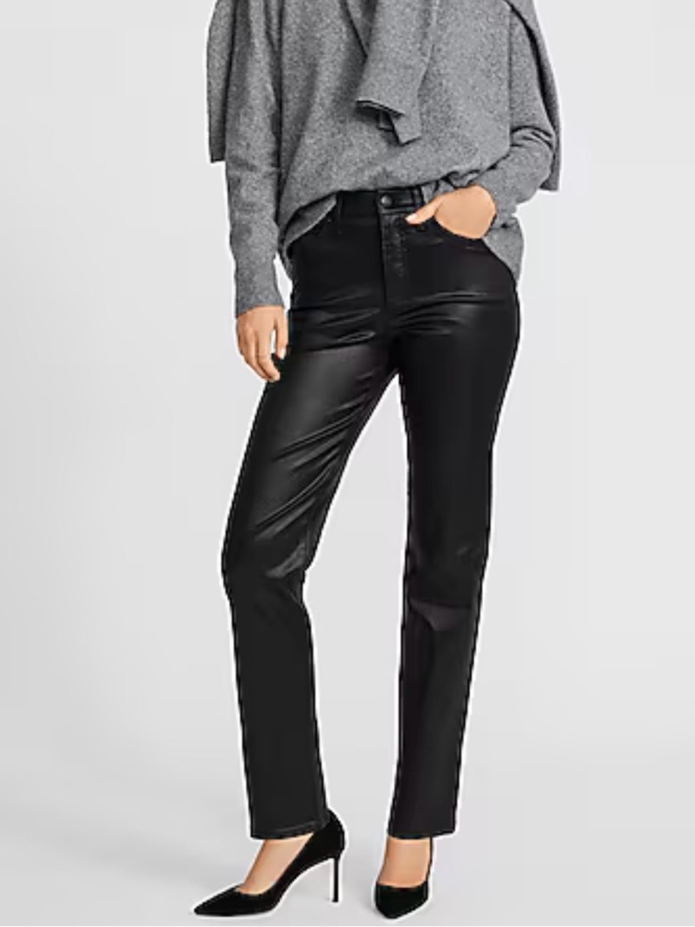Express Black High Waisted Faux Leather Straight-Leg Jeans Size 10